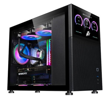 מארז מחשב לגיימרים שחור זכוכית צד ותאורה 1StPlayer MIKU Mi6-EV Black M-ATX or Mini ITX RGB Side Tempered Glass 6x FAN GPU 410mm Liquid Cooling 2x120/2x140/3x120mm